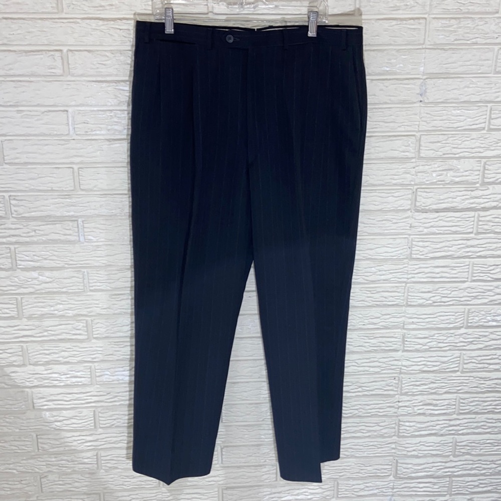 Hernando Trujillo Wool Blend Deep Navy Pinstripe Pleated Suit Dress Pants Sz 39